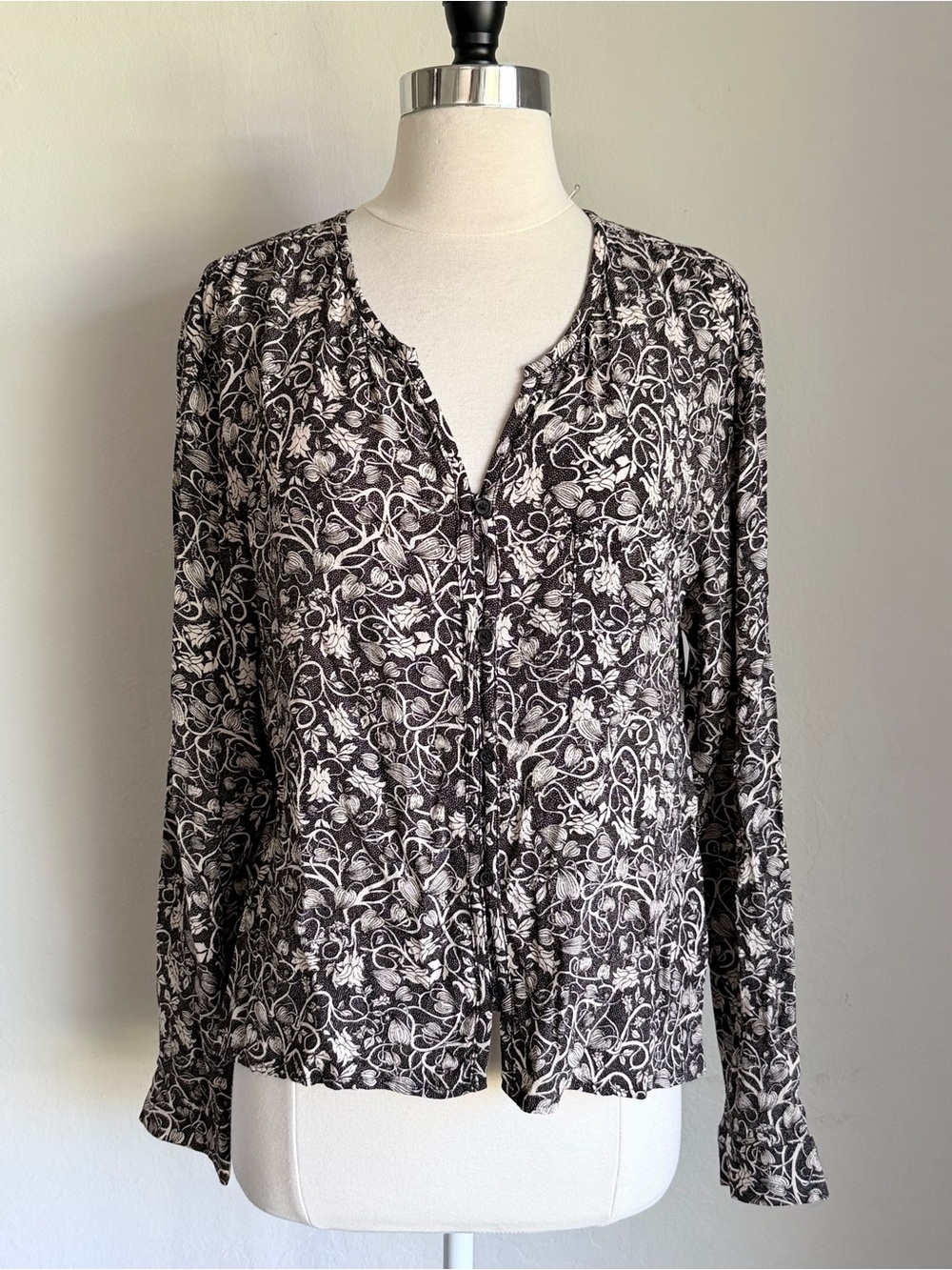 Treasure & Bond Brown & White Harvest Floral Button-Front Top, Sz Small NWT